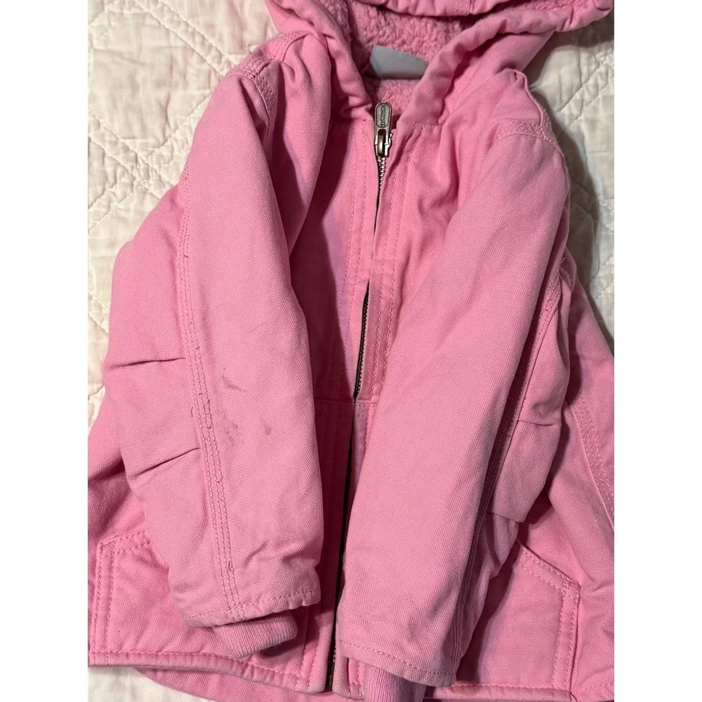 Carhartt Hooded Jacket Kids Pink Sherpa Lined Canvas Coat Toddler 2T